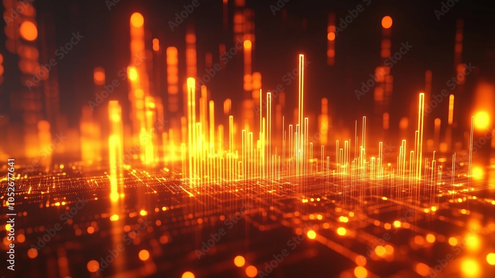 Financial Data Analysis Bar Chart with Orange Light Effects. Financial Data Analysis Bar Chart with Orange Light Effects.
