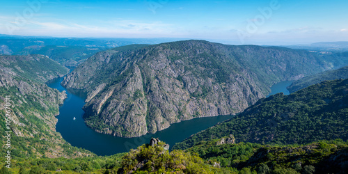 Panoramic views of the Sil River, in the Ribera Sacra. Galicia. Spain.