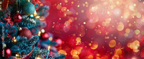 A Decorated Christmas Tree With Red And Blue Ornaments