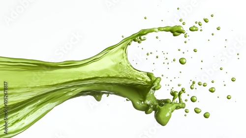 A green liquid is poured into a cup, creating a splash. Concept of freshness and vitality.