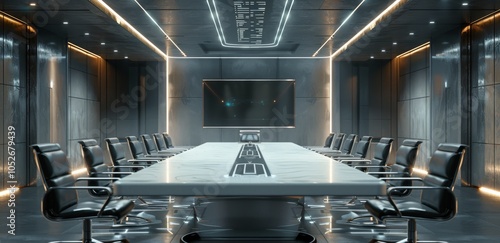 Modern Conference Room With City View and White Table