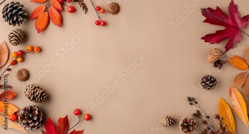 Autumnal Arrangement on Beige Background