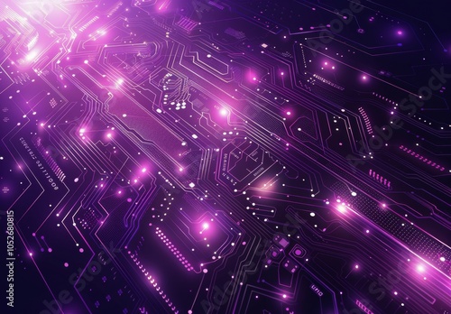 Abstract Closeup of Glowing Pink Circuit Board