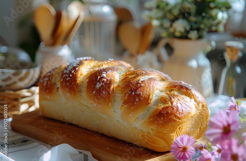 Freshly Baked Loaf Of Bread On Wooden Cutting Board