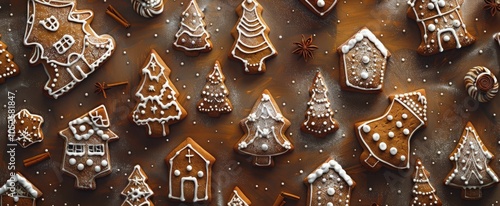 Decorated Gingerbread Cookies On A Brown Surface