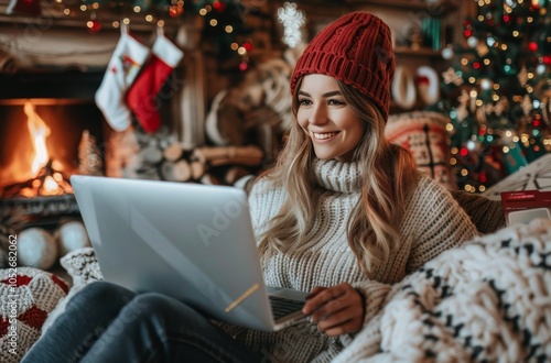 Woman Shopping Online During Christmas