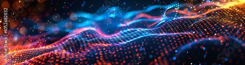 Abstract Digital Network With Glowing Lines and Bokeh Lights