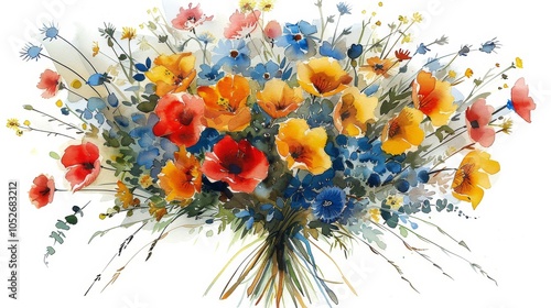 A Bouquet of Colorful Flowers on White Background