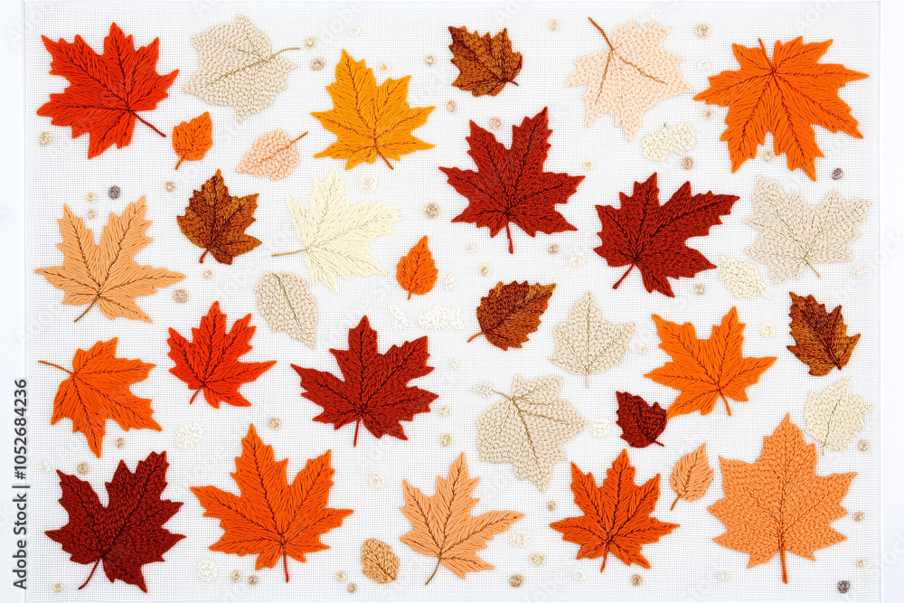 Fototapeta premium A vibrant tapestry of autumn leaves, showcasing a rich palette of seasonal colors in a harmonious arrangement. Capturing the essence of fall's beauty.