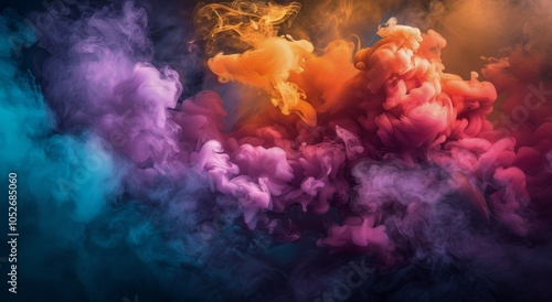 Abstract Colorful Smoke Swirls In Dark Background