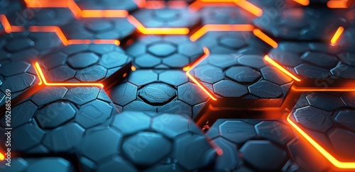Abstract Digital Hexagon Pattern With Glowing Edges