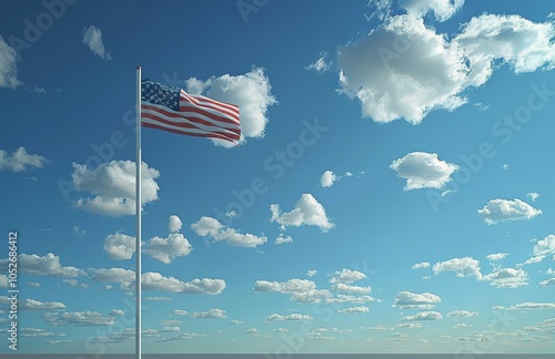 American Flag Waving in the Wind Against a Blue Sky