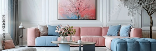 Modern Living Room Interior Design With Sectional Sofa and Floral Artwork