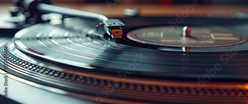 Close Up Of A Vintage Record Player Spinning Vinyl During The Day
