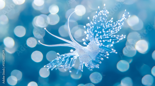 The Leaf Sheep Sea Slug (Costasiella kuroshimae) Gliding Through Crystal Clear Waters Amid Elegant Bubbles photo