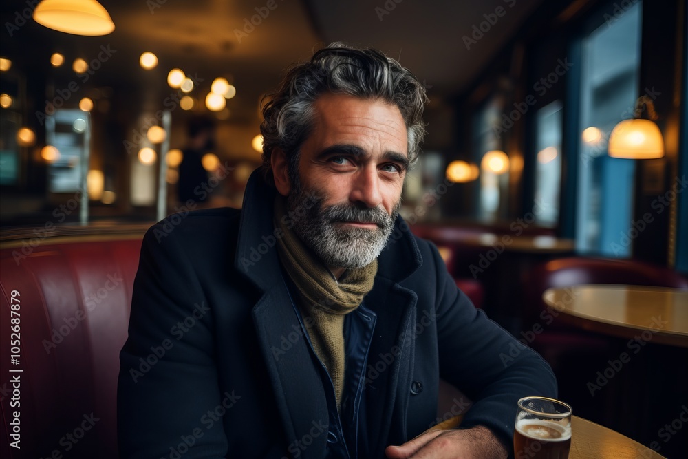 Handsome bearded man with a glass of beer in a pub Handsome bearded man with a glass of beer in a pub