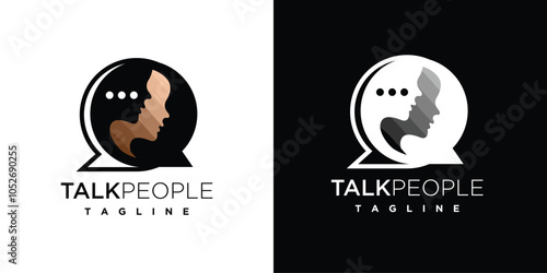 Chat bubble family people logo design template. People and chat bubble logo icon.