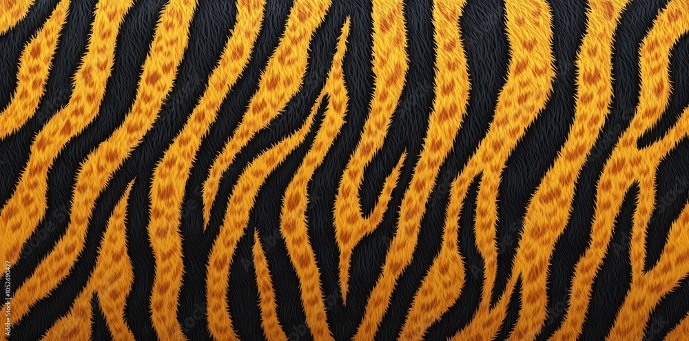 Seamless Vector Illustration of a Tiger Skin Pattern with Black and Orange Stripes, Animal Print Design for Textile, Wallpaper, or Fabric Cover Featuring Yellow Zebra Fur Texture
Seamless Vector Illustration of a Tiger Skin Pattern with Black and Orange Stripes, Animal Print Design for Textile, Wallpaper, or Fabric Cover Featuring Yellow Zebra Fur Texture