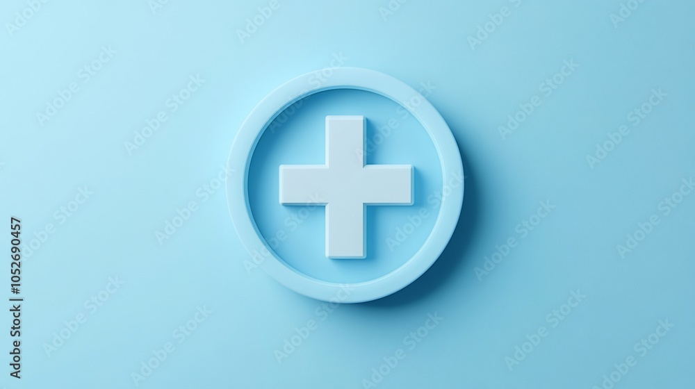 Obraz premium A white plus sign in a circle on a light blue background.