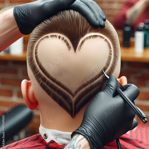 Unique heart-shaped haircut design for trendy styles in barbershops photo