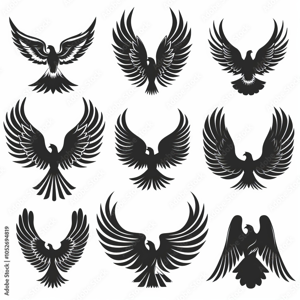 Wings flat icon, angel wings emblem, bird feathers minimal silhouette, pigeon sign, spirituality symbol
