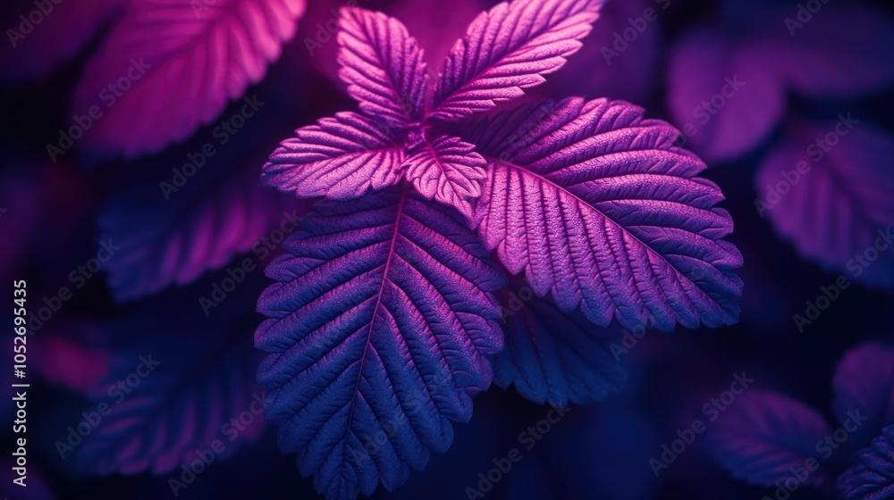 Close-up of vibrant purple leaves in a dark background. Close-up of vibrant purple leaves in a dark background.
