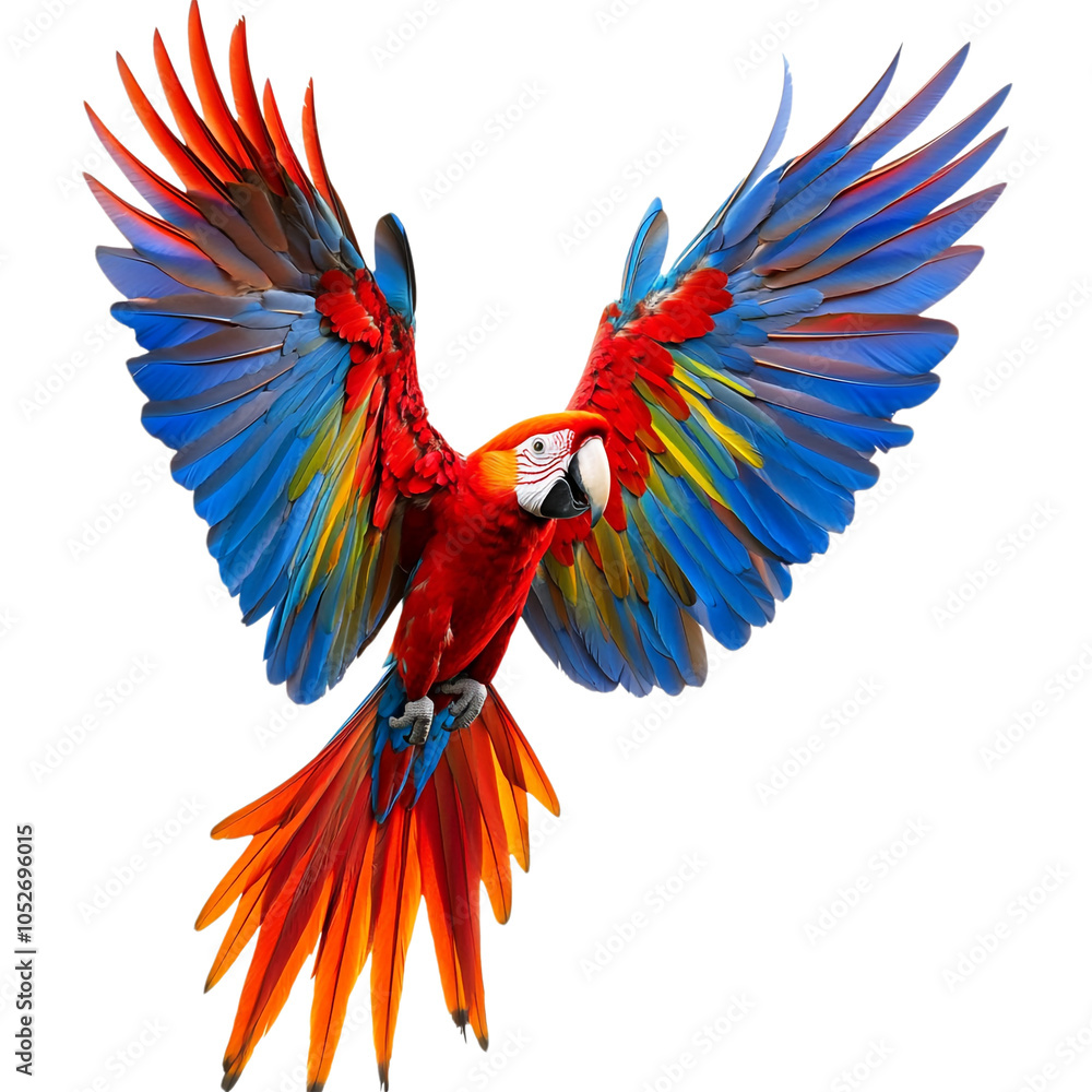 Fototapeta premium Macaw Parrot Spreading Wings on transparent background