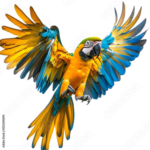 Macaw Parrot Spreading Wings on transparent background photo