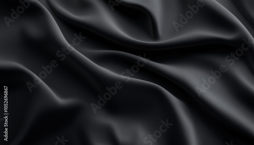 Dark black silk fabric with smooth flowing folds and a soft texture, creating an elegant and luxurious background