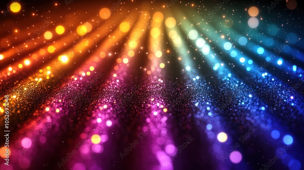 Fototapeta premium Colorful bokeh lights streak across a dark background.
