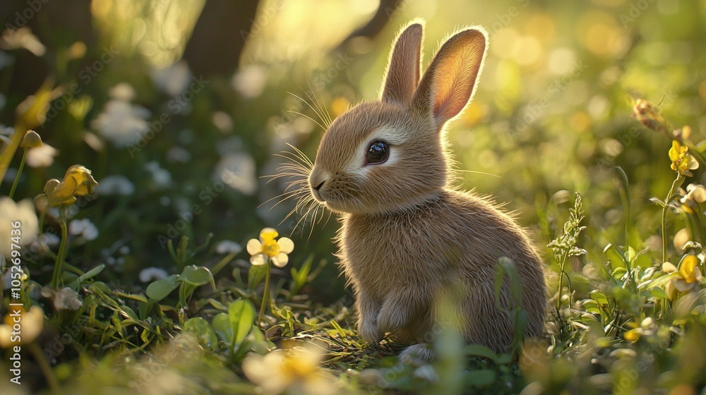 Fototapeta premium Rabbit in Sunlit Grass