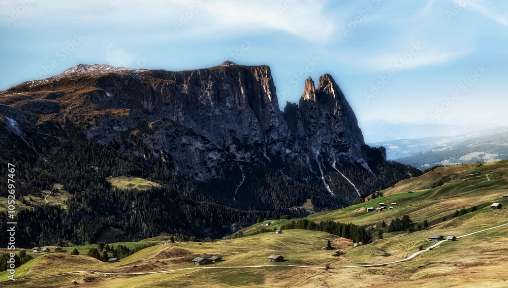 Naklejka premium Alpe di Siusi - Seiser Alm with Schlern mountain