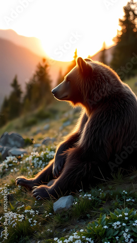 Grizzlybär bei Sonnenuntergang in der Natur

 photo