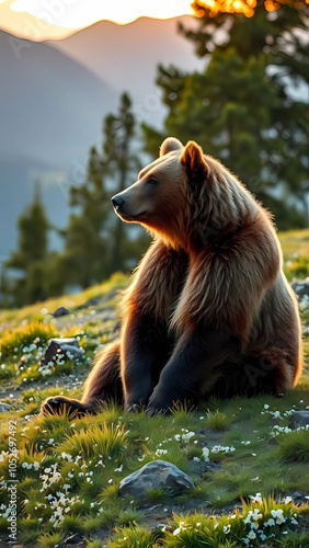 Grizzlybär bei Sonnenuntergang in der Natur

 photo