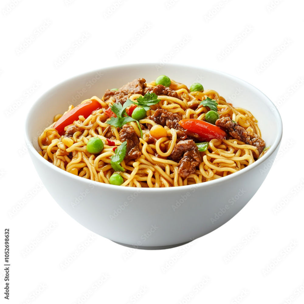 Mall Souvenir Noodles in a White Bowl on transparent background Mall Souvenir Noodles in a White Bowl on transparent background