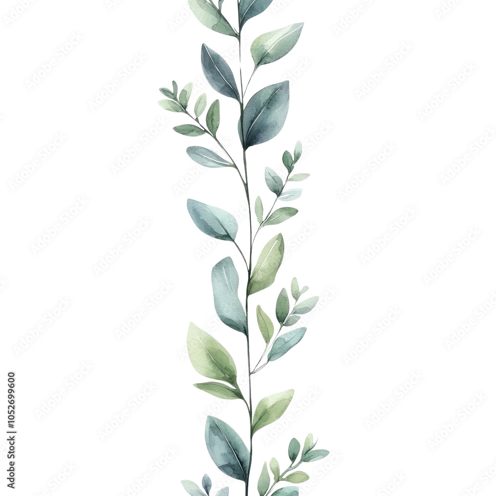 Obraz premium Watercolor Eucalyptus Greenery Border