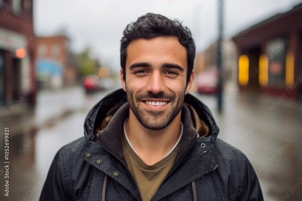 Portrait of a handsome young man smiling in a city street. Portrait of a handsome young man smiling in a city street.