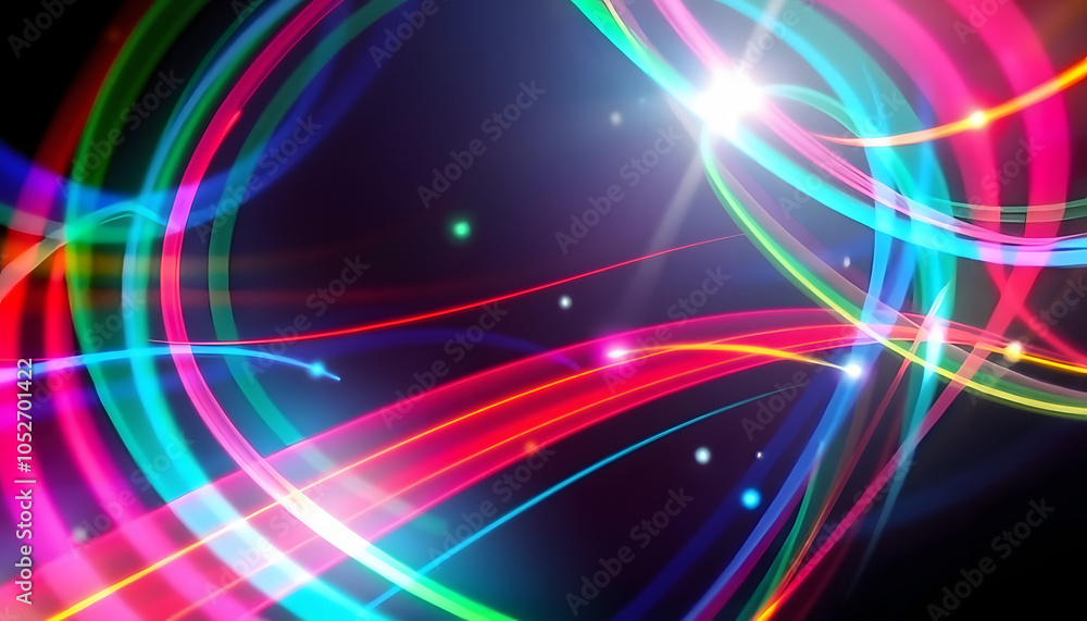 Fototapeta premium Vibrant abstract light trails creating dynamic and colorful patterns in a futuristic digital background isolated with white highlights, png