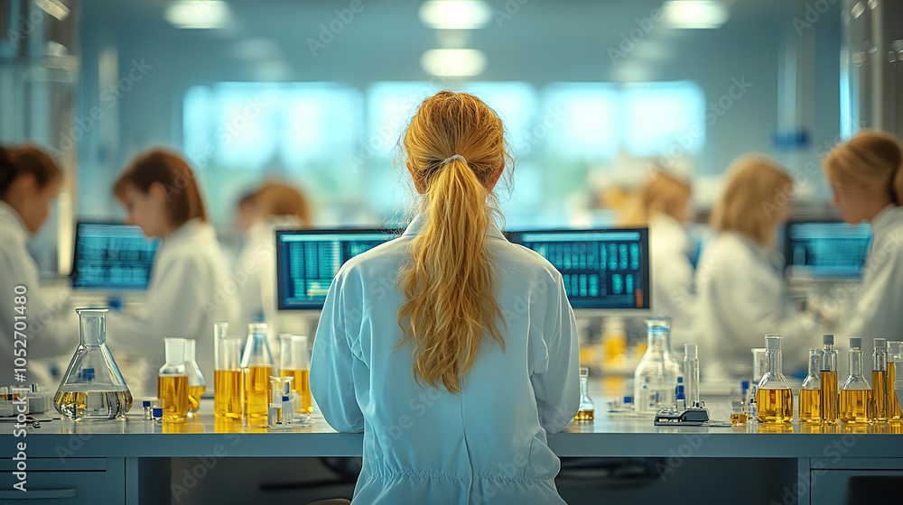 Obraz premium Scientist works in laboratory, making tests, doing research. Medicine and healthcare concept