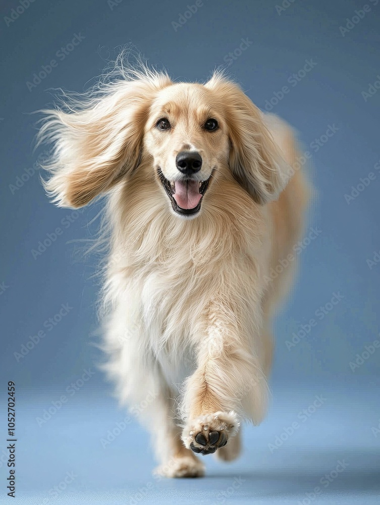 Afghan Hound in motion, showcasing graceful strides with vivid details, against a striking background, leaving room for captions. Afghan Hound in motion, showcasing graceful strides with vivid details, against a striking background, leaving room for captions.