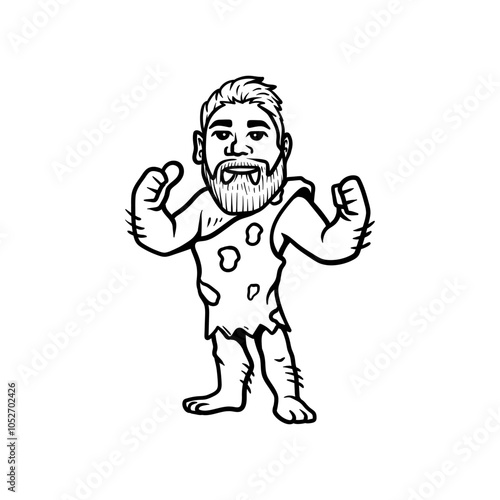 fun caveman strong guy cartoon drawing coloring line art style sketch classic vintage design illustration