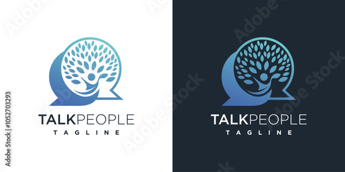 Chat bubble family people logo design template. People and chat bubble logo icon.