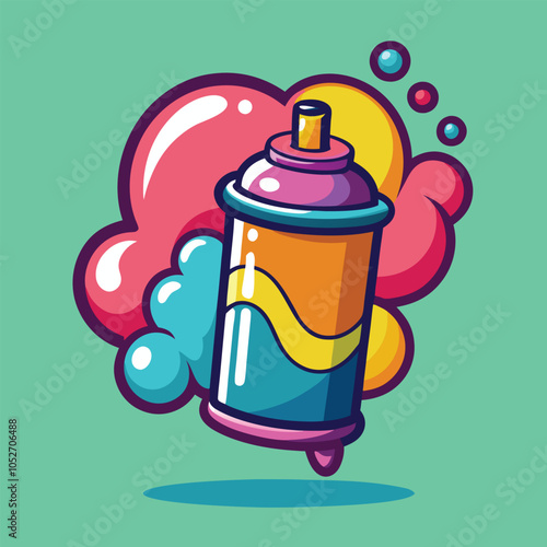 Colorful spray paint can with abstract background.