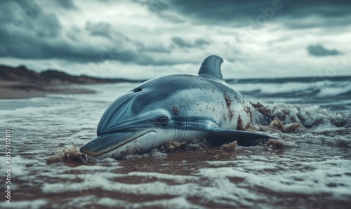 A dolphin stranded on the shore following a storm succumbed to fatal dehydration --ar 5:3 --v 6.1 Job ID: c71470e7-beff-4a9c-92c2-2b0b44c8e289 photo