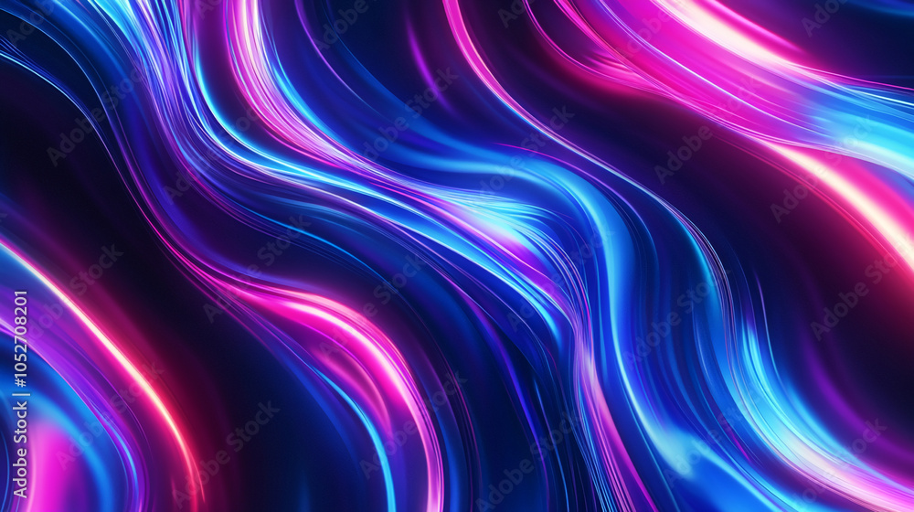 Fototapeta premium Abstract blue and pink waves flow across a dark background