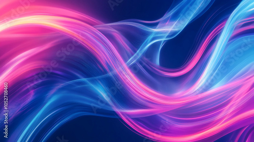 Pink and blue light streaks create a swirling abstract design against a dark background