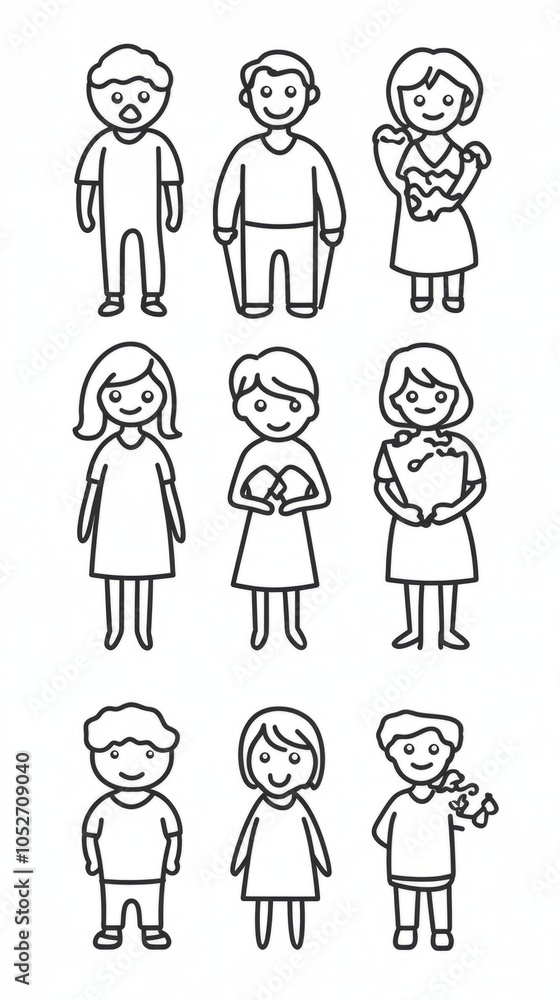Set of Hand-Drawn Vector Characters in Various Poses Set of Hand-Drawn Vector Characters in Various Poses