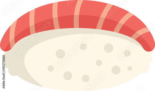 Simple illustration of a single nigiri sushi with a topping of tuna, a staple of japanese cuisine