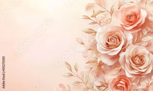 Fototapeta Naklejka Na Ścianę i Meble -  Background of illustrated rose gold Flowers. Creative Wallpaper