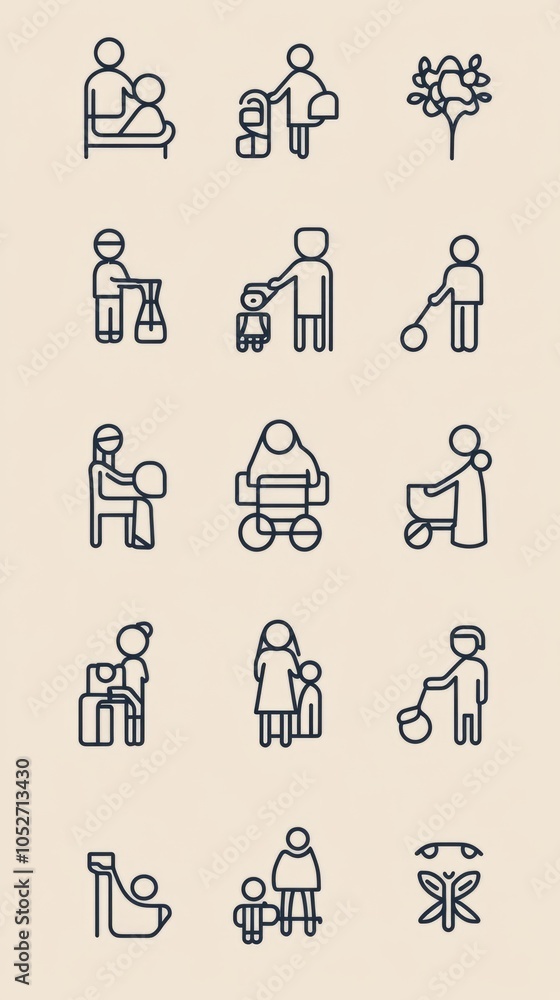 Set of Minimalistic Icons Representing Family Activities and Parenting Set of Minimalistic Icons Representing Family Activities and Parenting